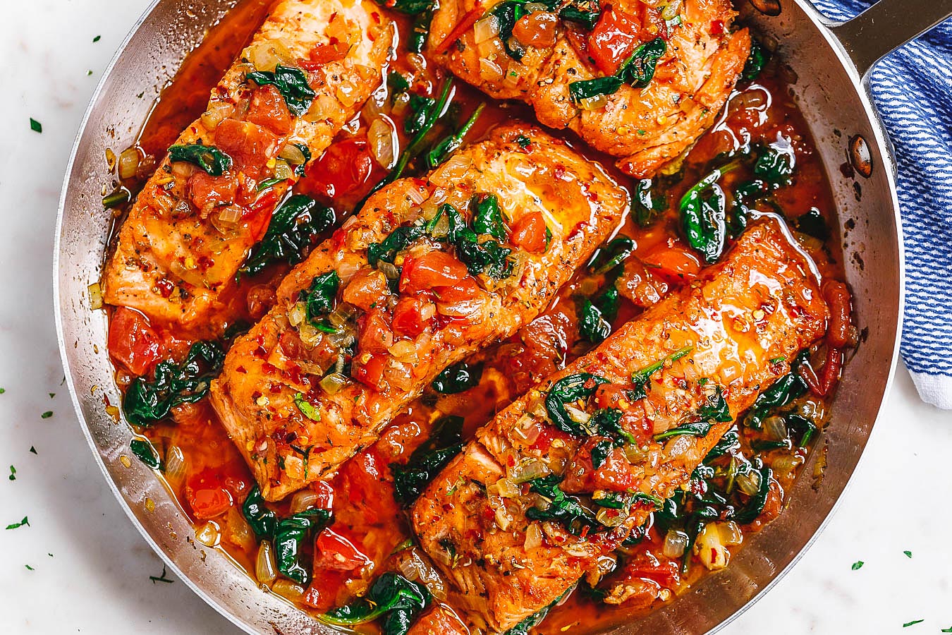 Tuscan Garlic Salmon Skillet with Spinach and Tomato