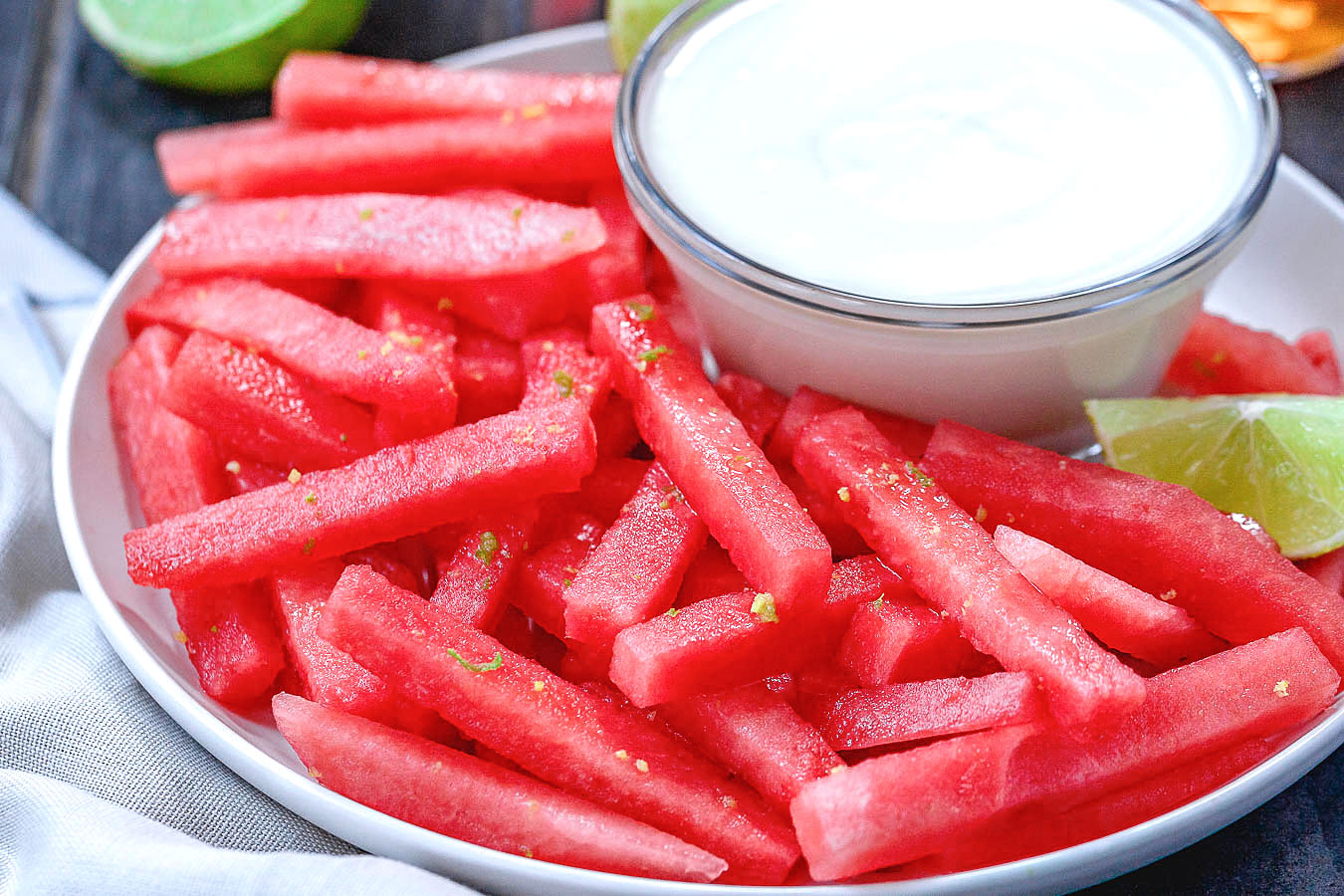 Watermelon Fries with Cream Cheese Marshmallow Dip