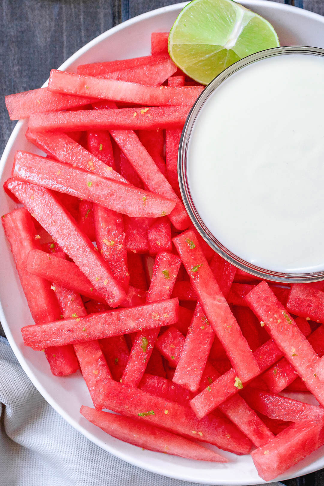 Watermelon Fries with Cream Cheese Marshmallow Dip recipe