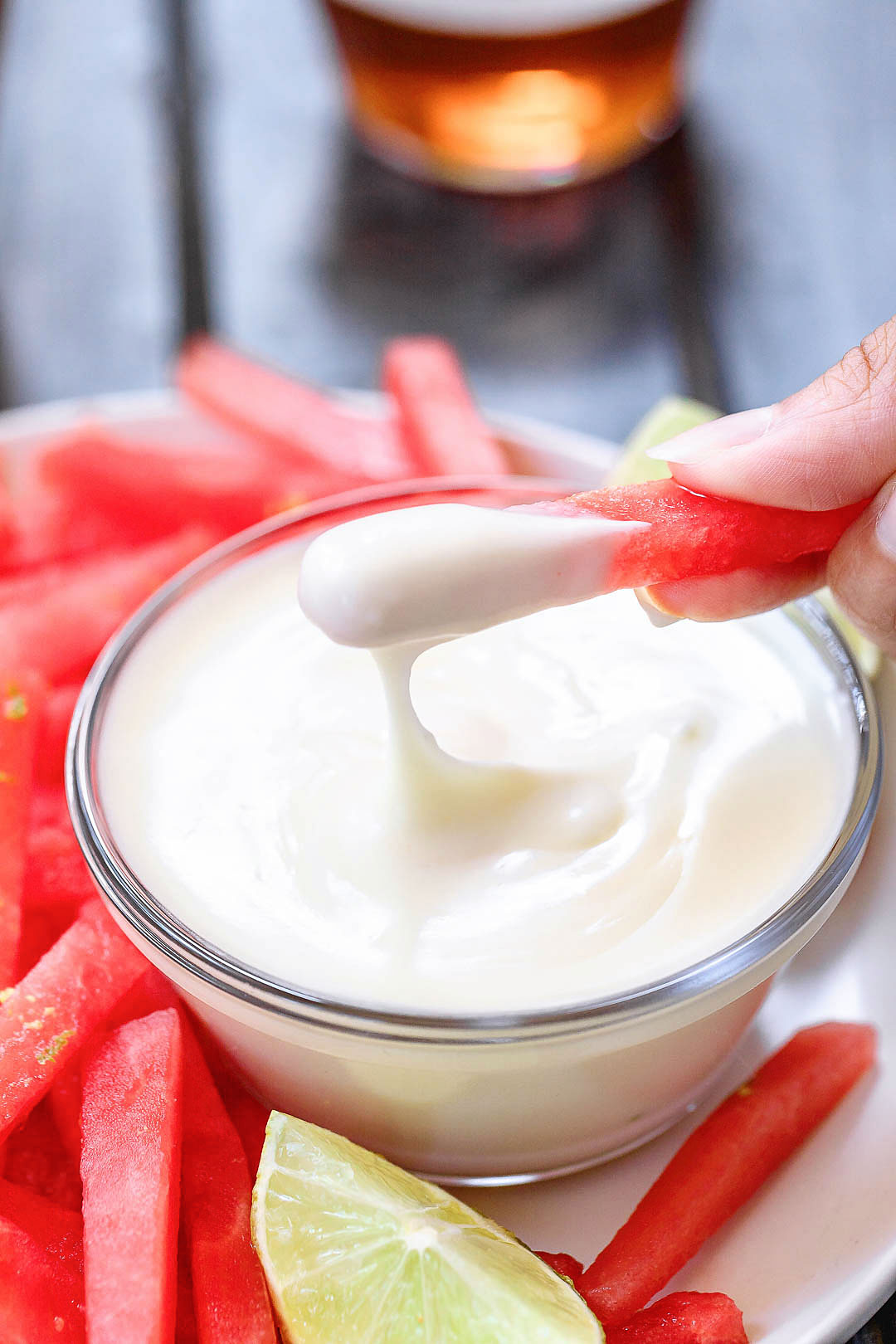 Watermelon Fries with Cream Cheese Marshmallow Dip
