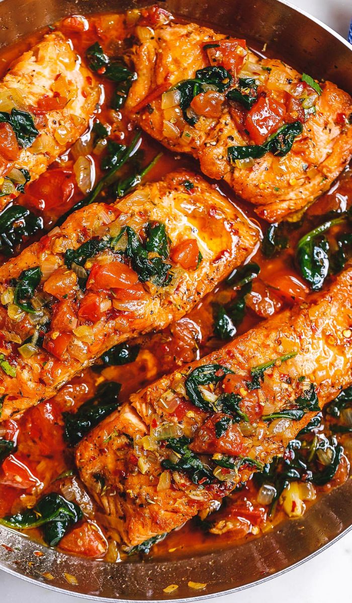 Tuscan Garlic Salmon with Spinach and Tomato