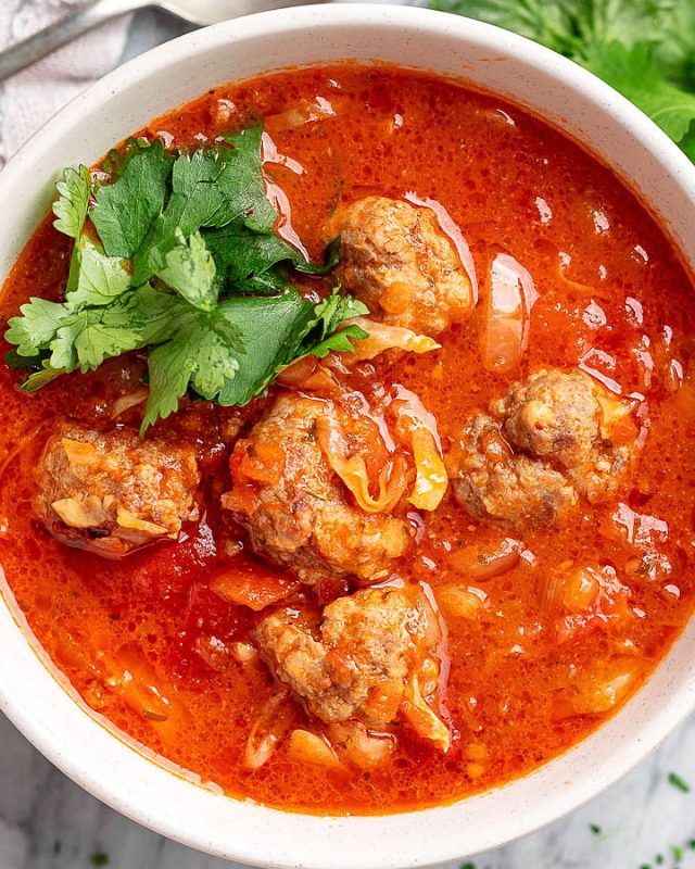 Cabbage Turkey Meatballs Soup - #recipe by #eatwell101 - https://www.eatwell101.com/cabbage-turkey-meatballs-soup