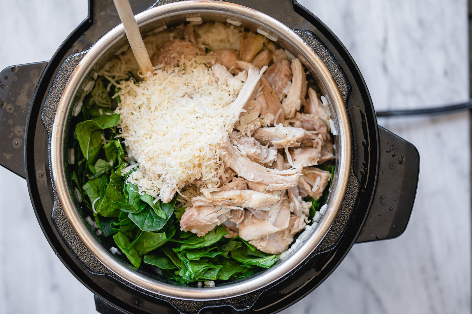 Garlic Chicken Rice Soup with Spinach and Parmesan