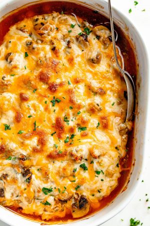 Garlic Mushrooms Chicken Casserole with Parmesan