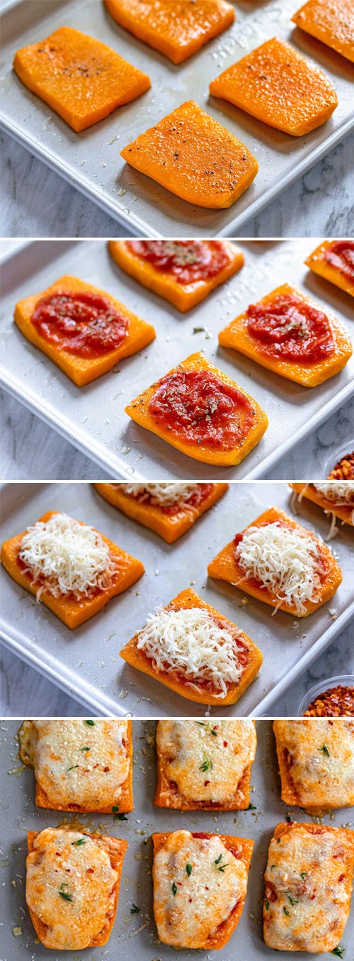 Roasted butternut parmesan - #butternut #recipe #eatwell101 - These crisp-tender butternut pizza bites are so easy to make and over-the-top delicious.