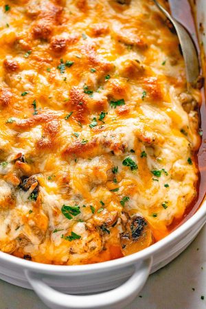 Garlic Mushrooms Chicken Casserole with Parmesan