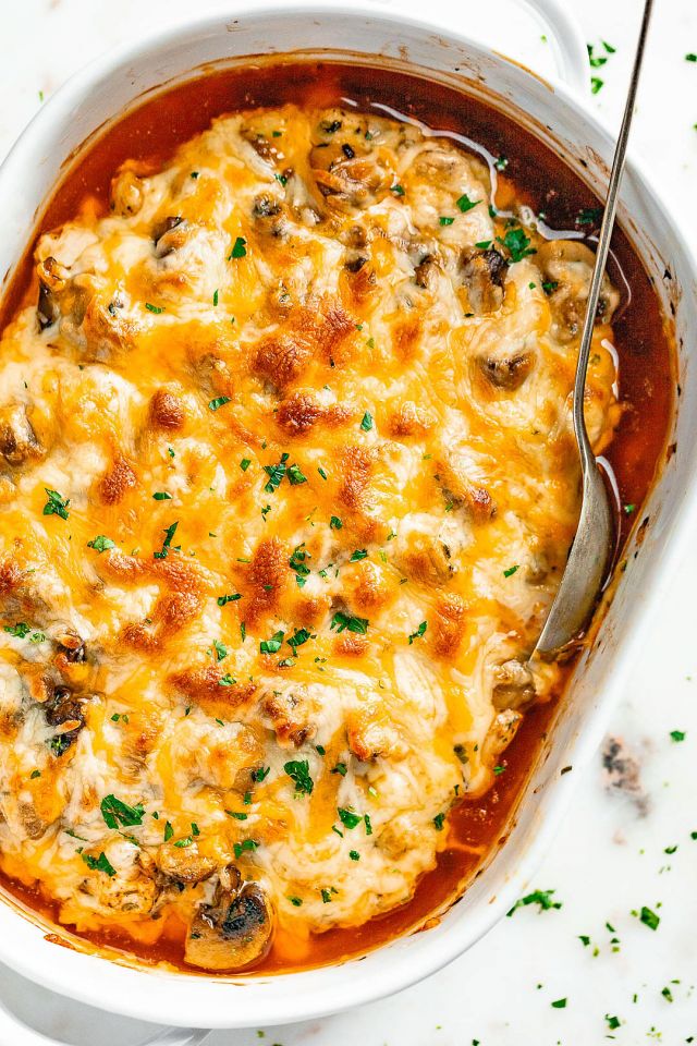 Garlic Mushrooms Chicken Casserole with Parmesan