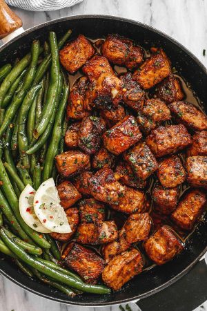 Garlic Butter Pork Bites with Lemon Green Beans
