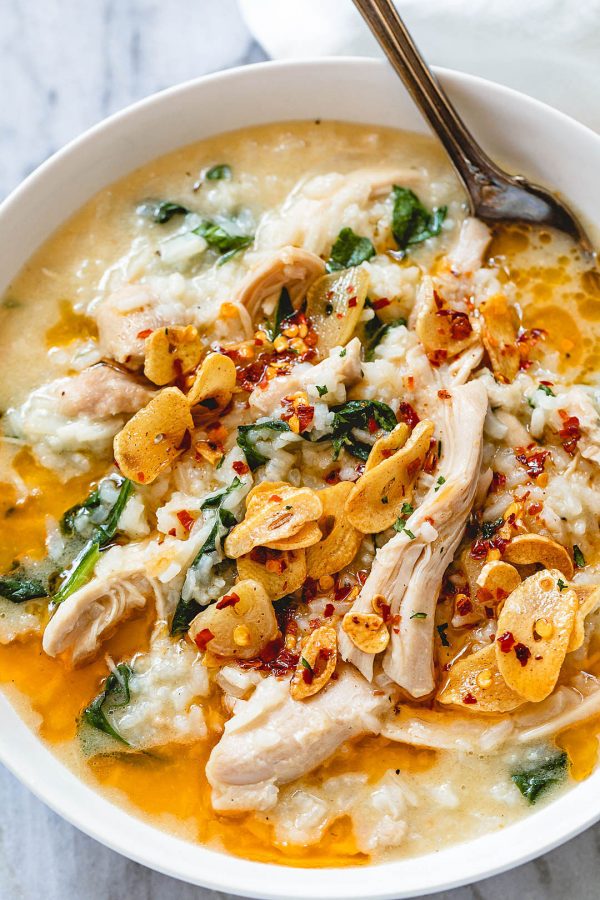 Instant Pot Garlic Parmesan Chicken Rice Soup - #recipe by #eatwell101 - https://www.eatwell101.com/garlic-chicken-rice-soup-recipe