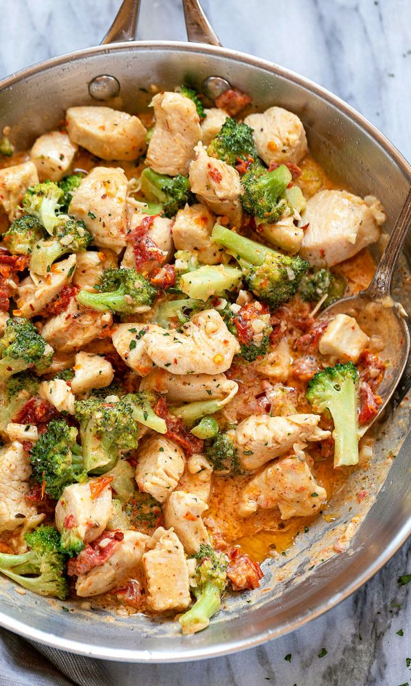 15-Minute Broccoli Chicken in Cream Cheese Sundried Tomato Sauce