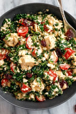 Healthy Kale Chicken Salad with Honey Chipotle Sauce