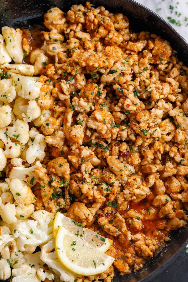 Garlic Butter Ground Turkey with Cauliflower - #recipe by #eatwell101 - https://www.eatwell101.com/garlic-butter-turkey-with-cauliflower-recipe