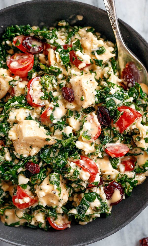 Healthy Kale Chicken Salad with Honey Chipotle Sauce