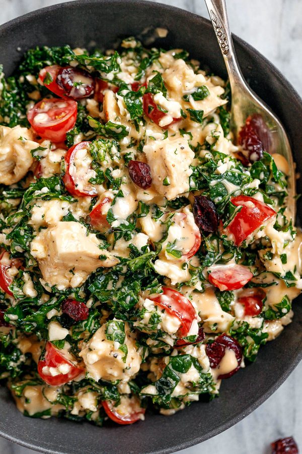 Healthy Kale Chicken Salad with Honey Chipotle Sauce - #recipe by #eatwell101 - https://www.eatwell101.com/healthy-chicken-kale-salad-recipe