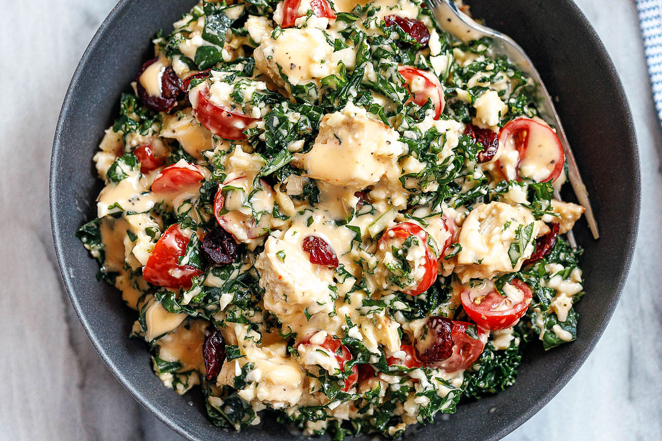 Healthy Kale Chicken Salad with Honey Chipotle Sauce