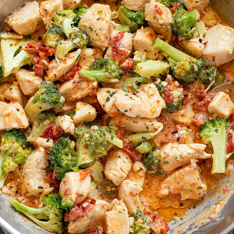 15Minute Broccoli Chicken Recipe in Cream Cheese Sundried Tomato Sauce