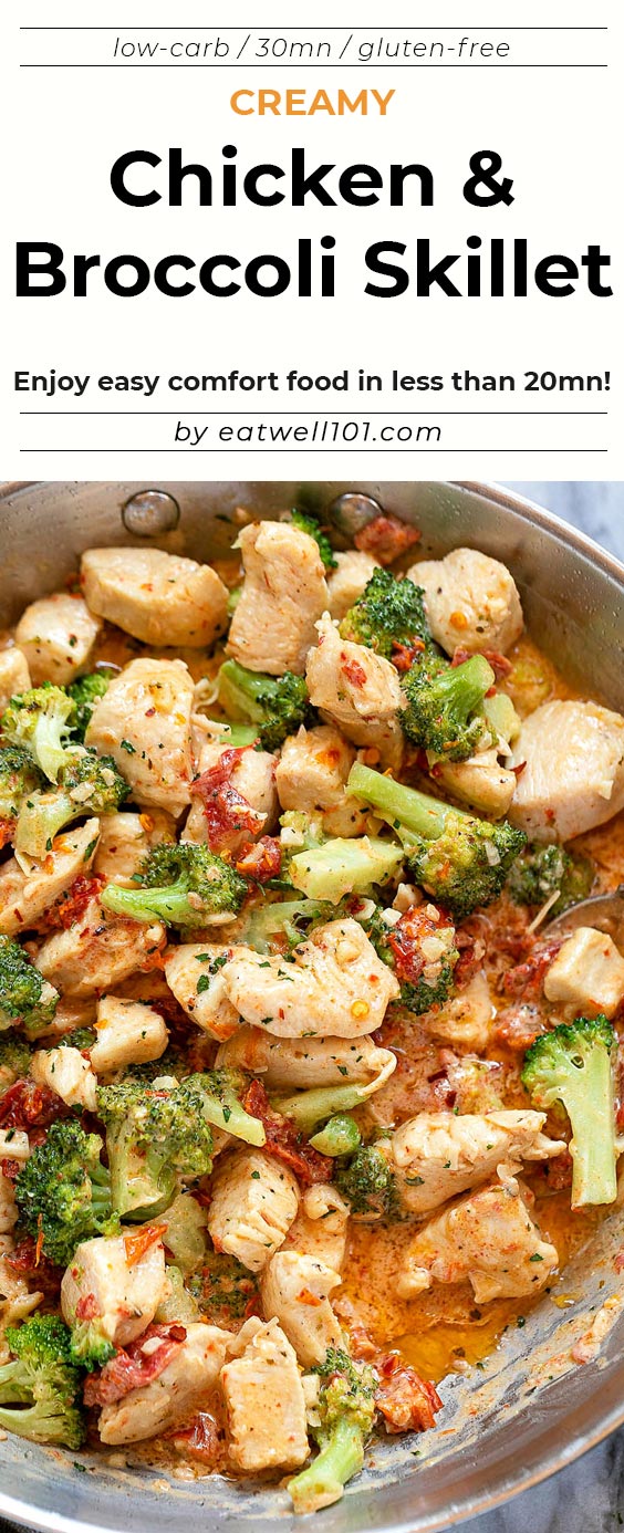 Broccoli Chicken in Cream Cheese Sundried Tomato Sauce #eatwell101 #chicken #recipe - This quick tasty dish is a great keto option for a quick dinner or meal prep! 
