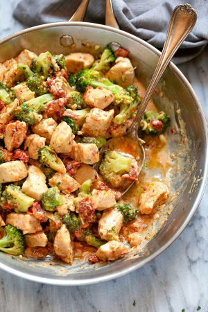 15-Minute Broccoli Chicken in Cream Cheese Sundried Tomato Sauce
