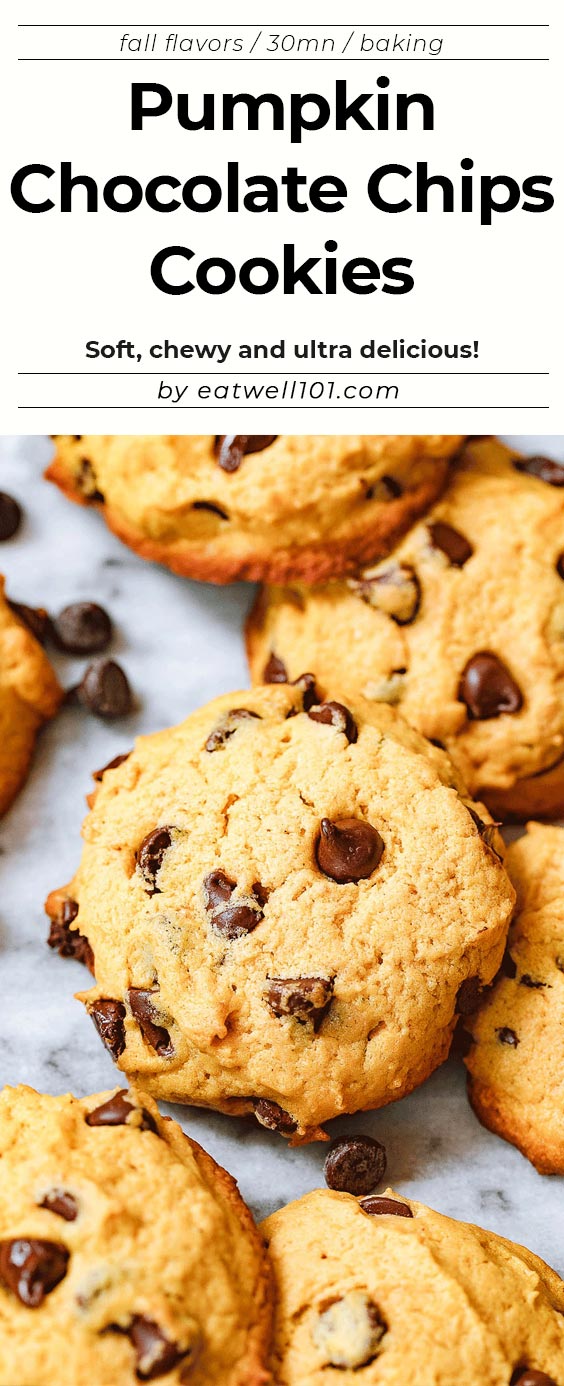 Pumpkin Chocolate Chips Cookies - #pumpkin #cookies #eatwell101 #recipe - Softer than regular pumpkin cookies, our Chocolate Chips Pumpkin Cookies are even more delicious.