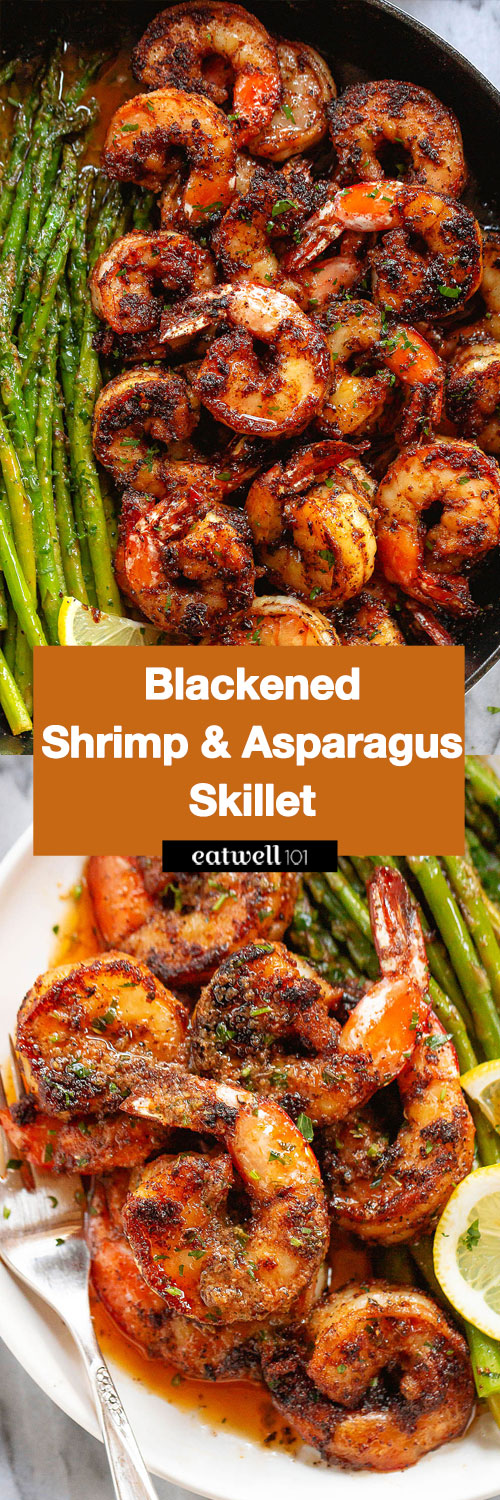 Blackened Shrimp and Asparagus Skillet - #shrimp #asparagus #recipe #eatwell101 - These delicious blackened shrimp with asparagus are the perfect versatile and fast weeknight meal.