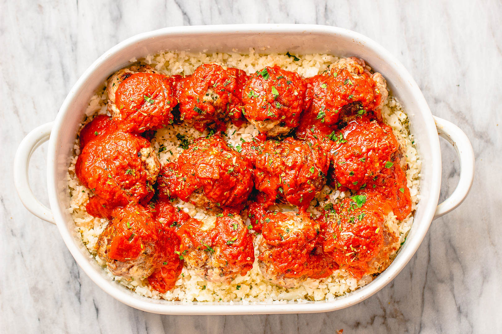 Cheesy Cauliflower Meatball Casserole