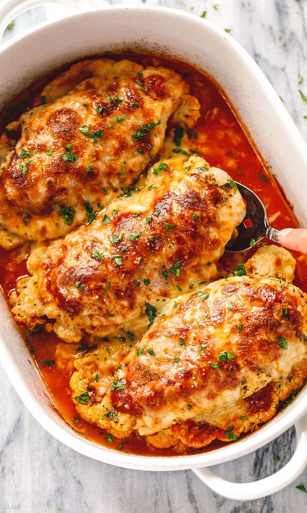 Parmesan Chicken Casserole and Cauliflower Steaks