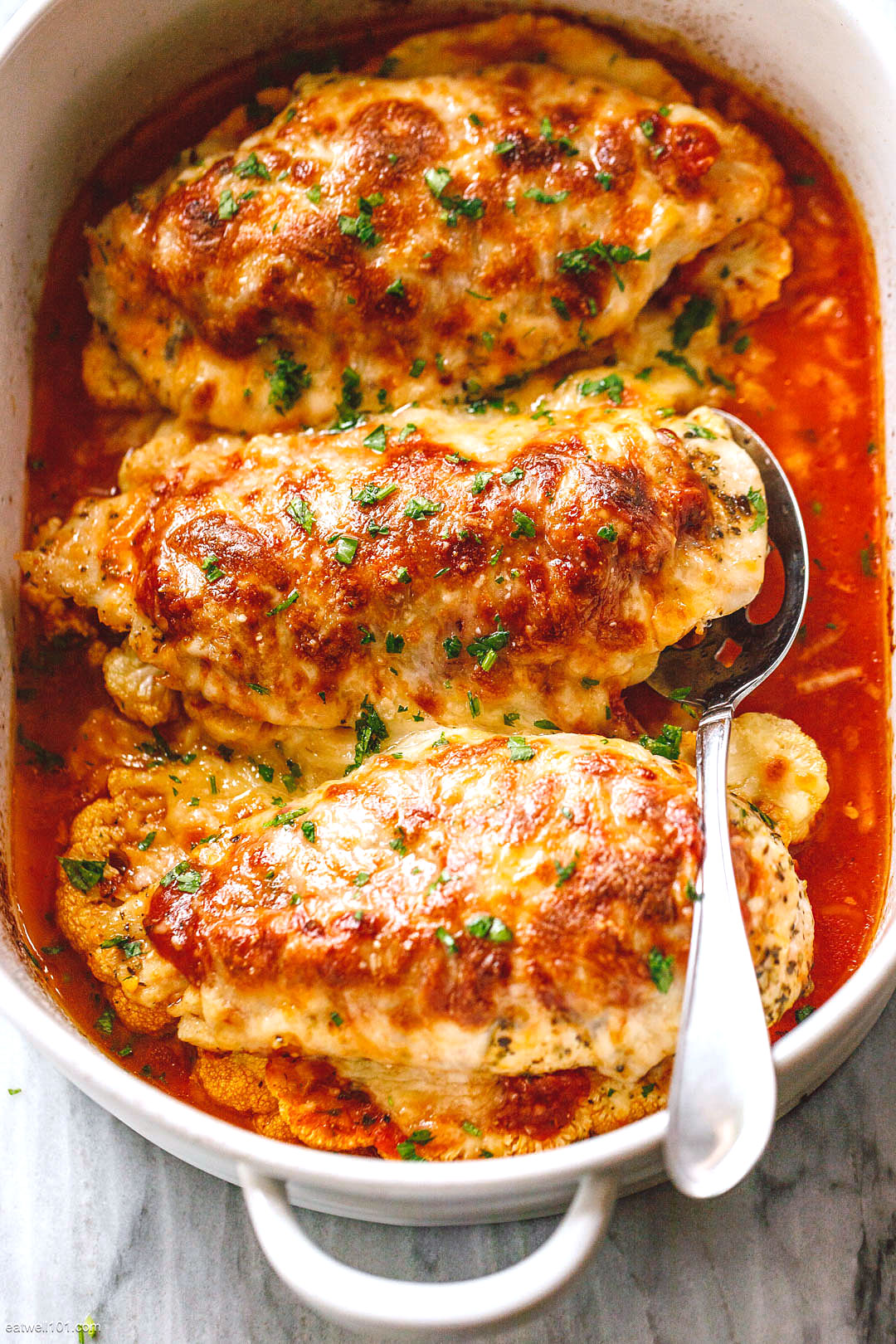 Parmesan Chicken Casserole Recipe with Cauliflower Steaks – Chicken ...