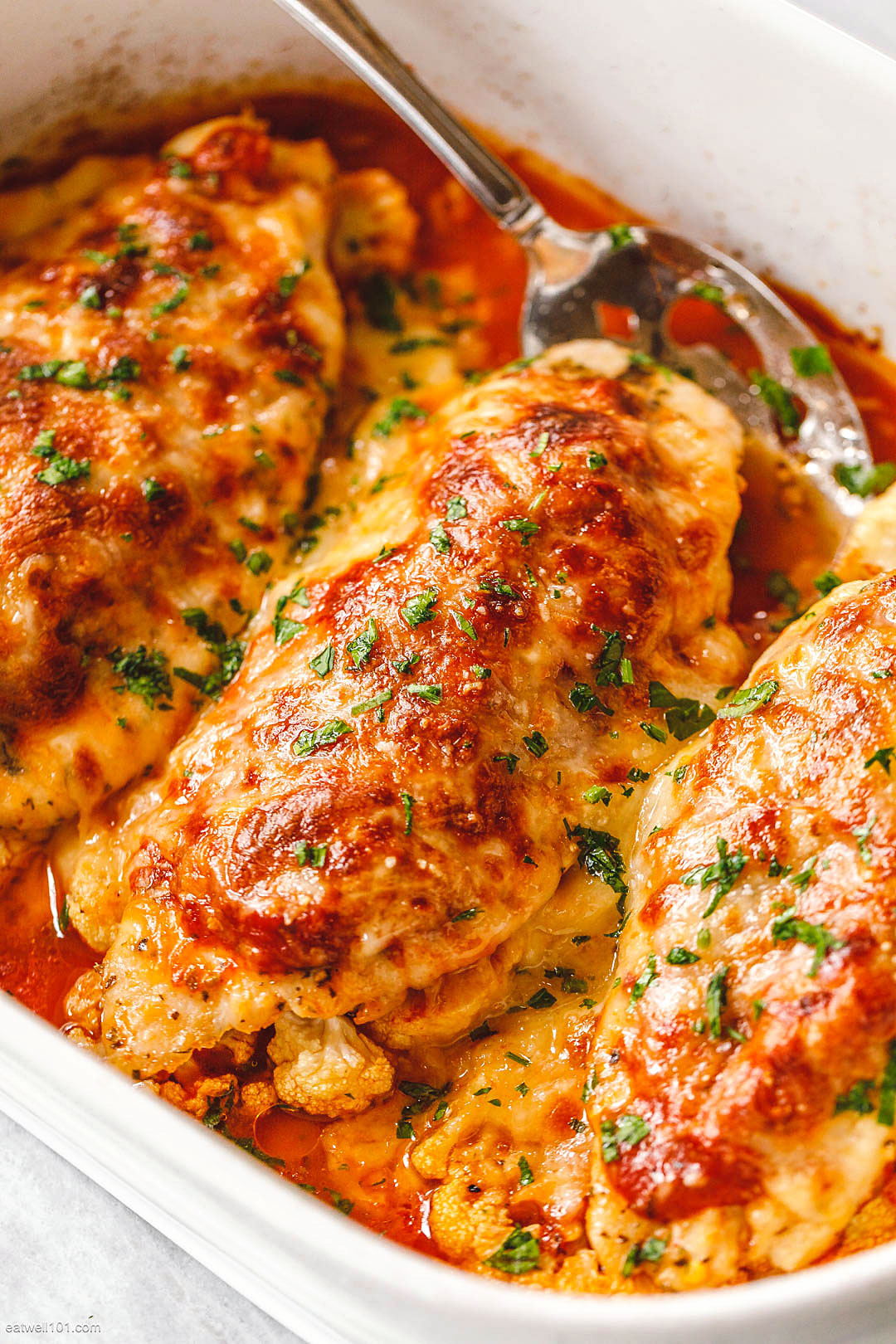 Chicken Parmesan and Cauliflower Steaks Casserole