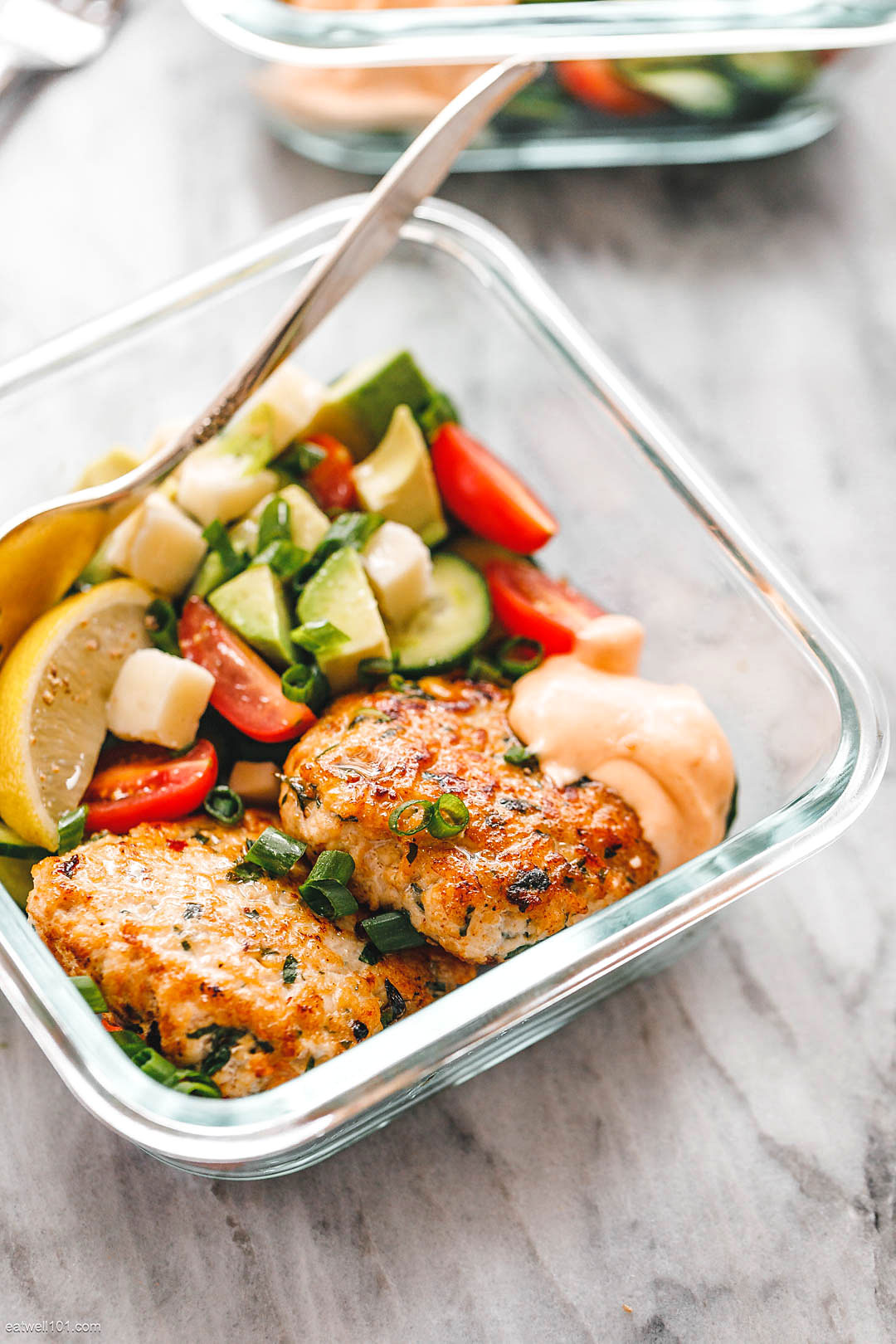 Meal Prep Chicken Patties Recipe with Vegetable Salad Meal Prep