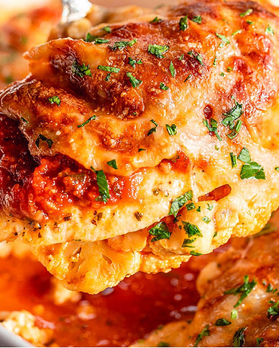Parmesan Chicken Casserole and Cauliflower Steaks - #recipe by #eatwell101 - https://www.eatwell101.com/chicken-parmesan-and-cauliflower-steaks-casserole-recipe