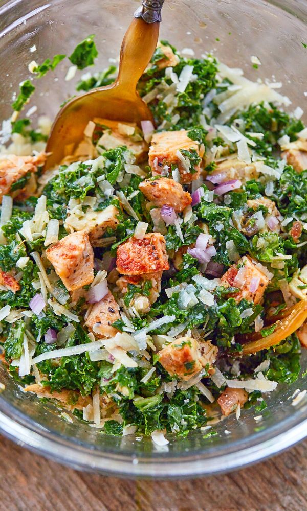 Healthy Roasted Chicken Parmesan Kale Salad