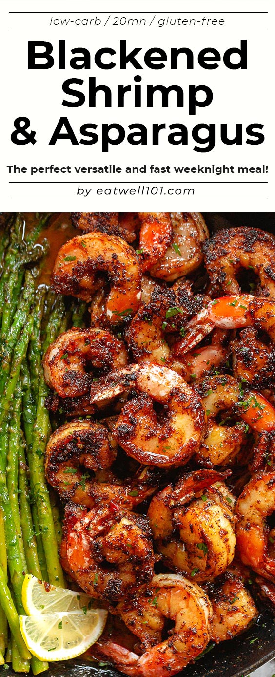 Blackened Shrimp and Asparagus Skillet - #shrimp #asparagus #recipe #eatwell101 - These delicious blackened shrimp with asparagus are the perfect versatile and fast weeknight meal.