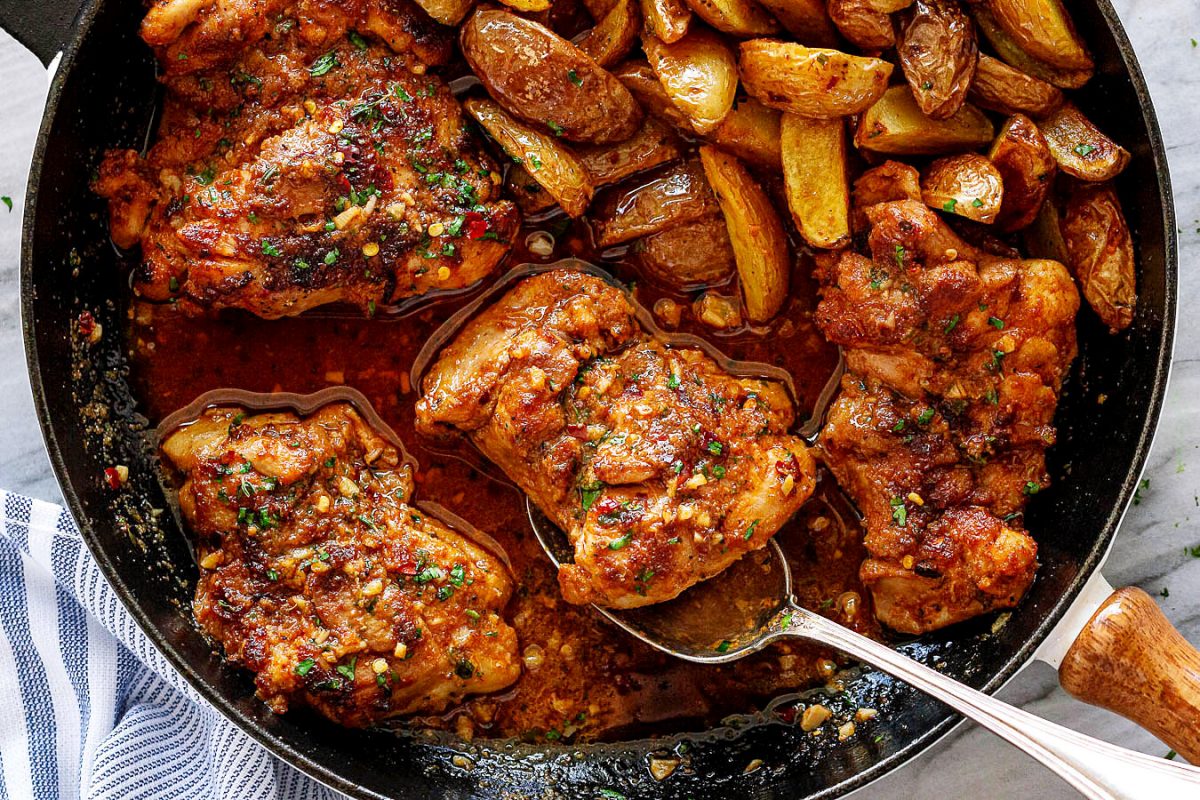 Garlic Butter Chicken Thighs and Baby Potatoes Skillet
