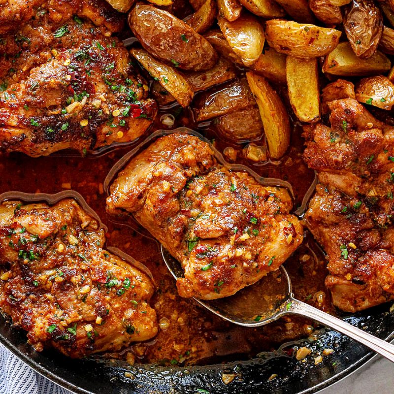 Garlic Butter Chicken Thighs with Baby Potatoes Skillet Recipe Chicken and Potatoes Recipe