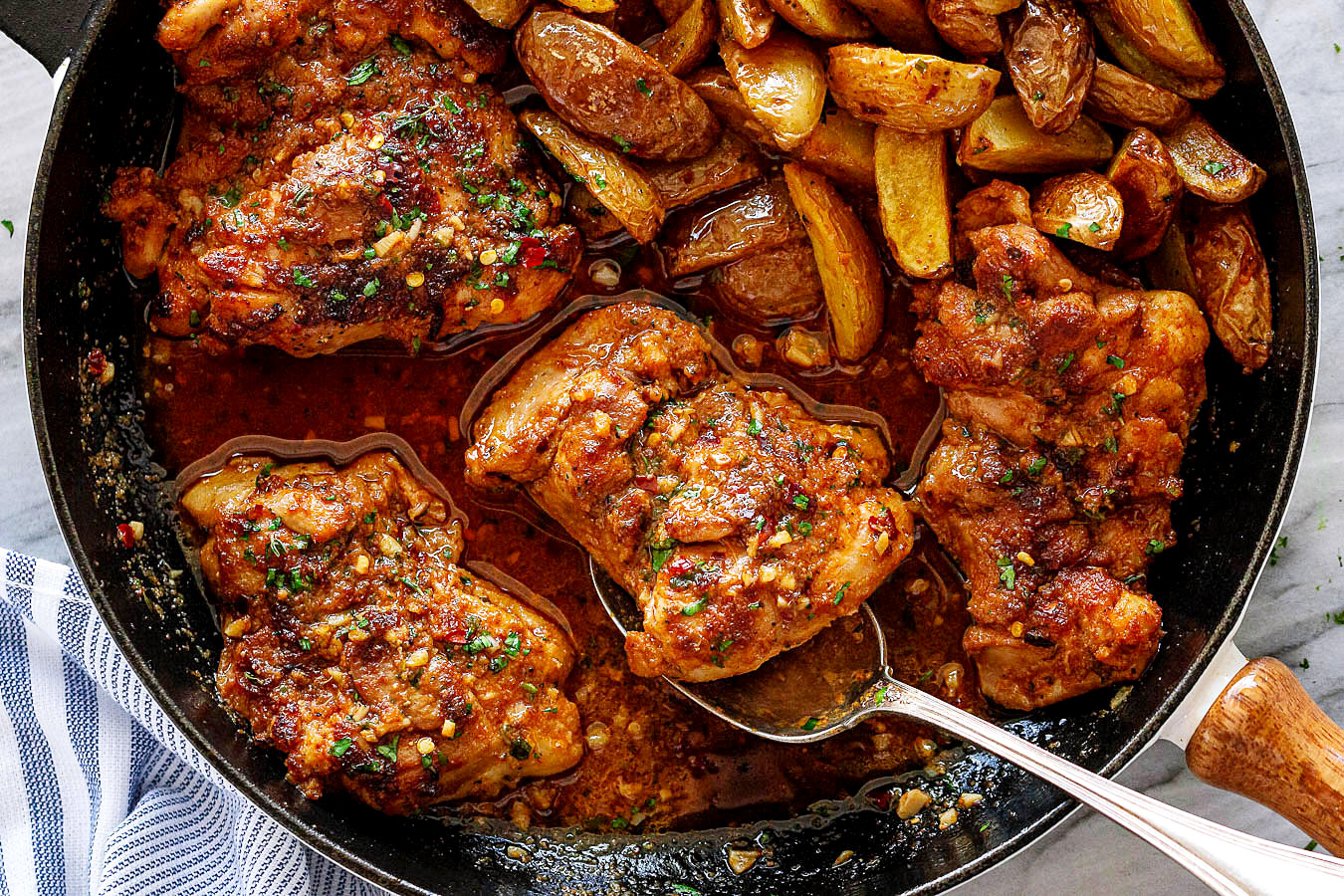 Garlic Butter Chicken Thighs and Baby Potatoes Skillet