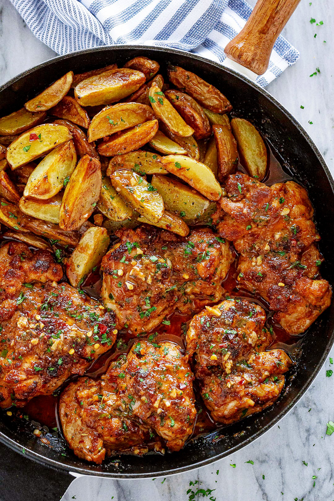 Garlic Butter Chicken Thighs with Baby Potatoes Skillet Recipe