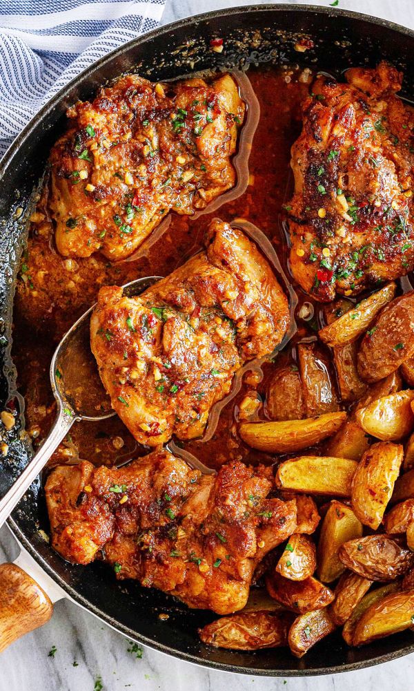 Garlic Butter Chicken Thighs and Baby Potatoes Skillet