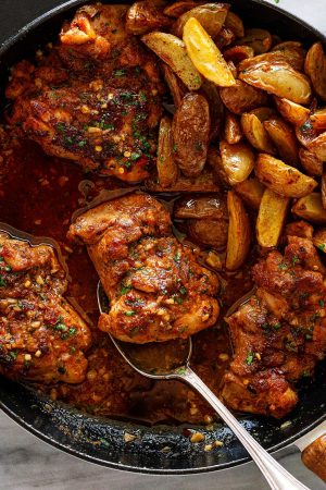 Garlic Butter Chicken Thighs and Baby Potatoes Skillet