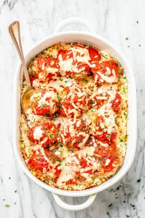 Cheesy Cauliflower Turkey Meatballs Casserole