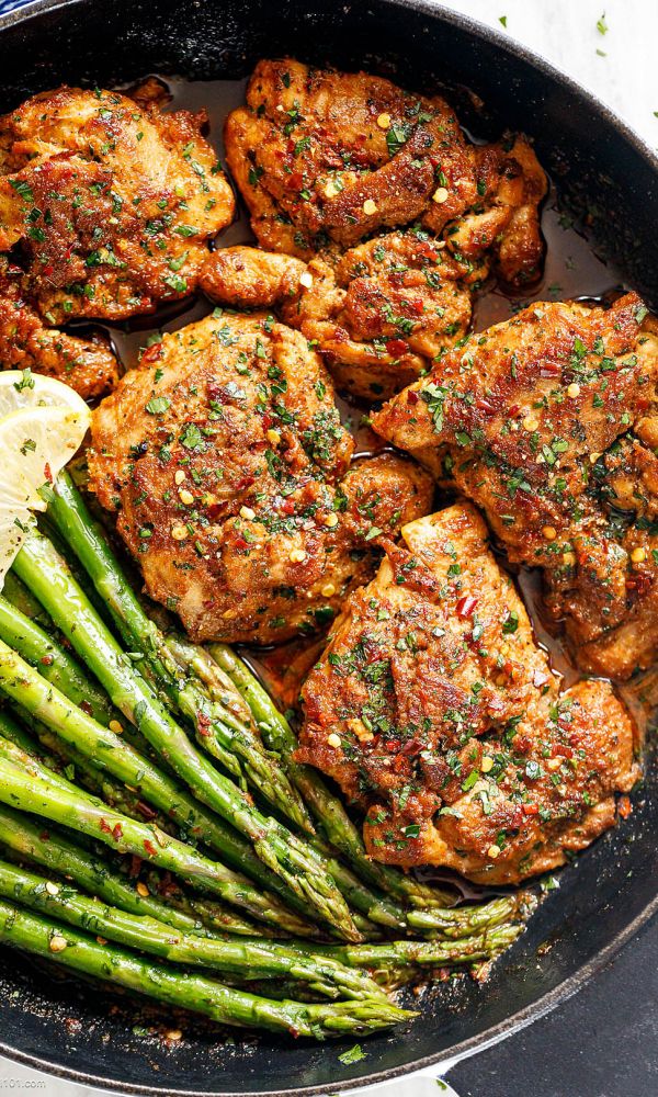 Asado Chicken Thighs and Sauteed Lemon Asparagus