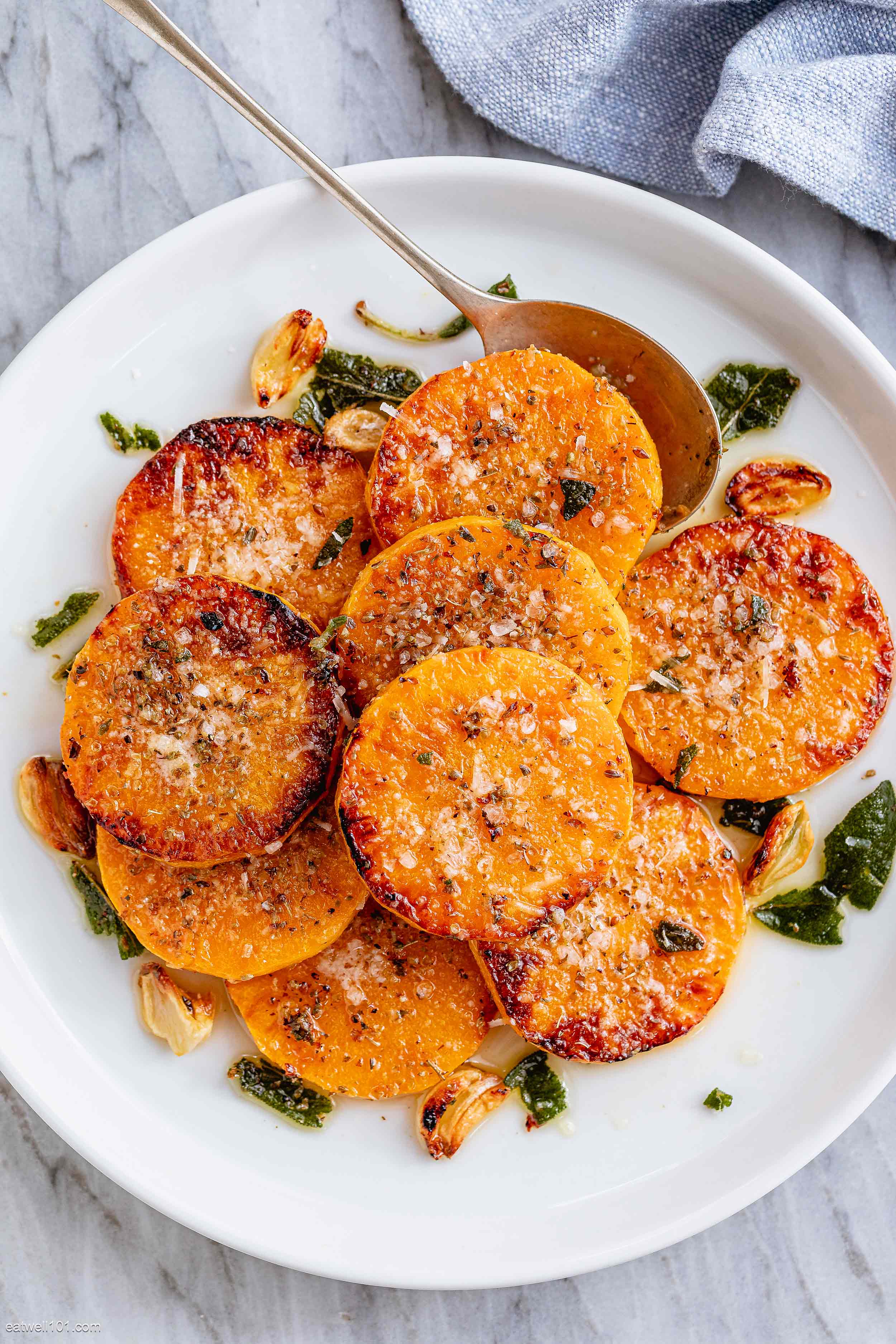 Garlic Butter Parmesan Baked Butternut Squash