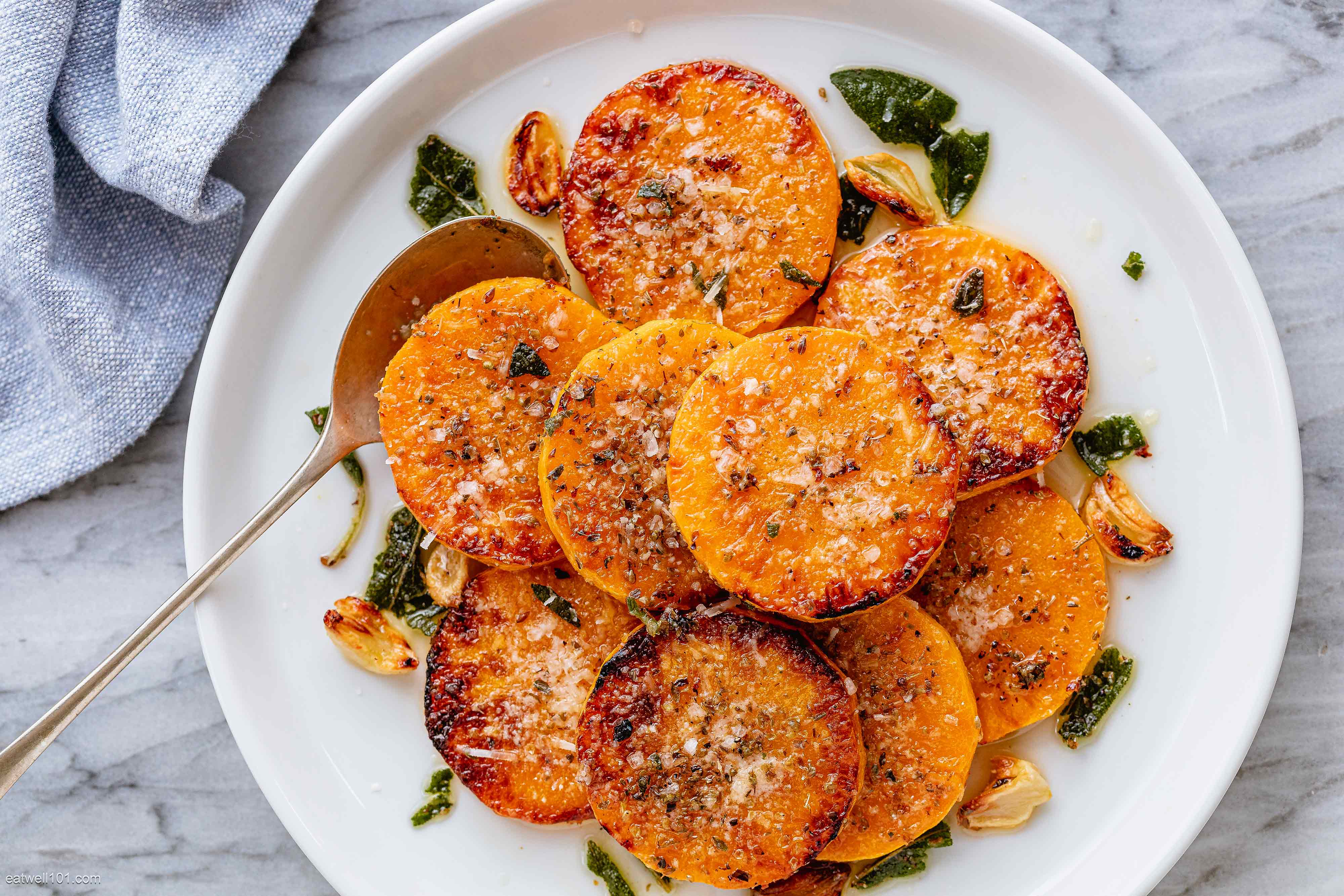 Garlic Butter Parmesan Baked Butternut Squash