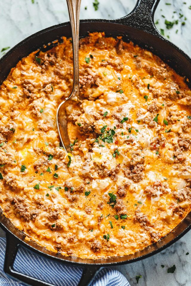 Creamy Ground Beef and Cauliflower Rice Casserole