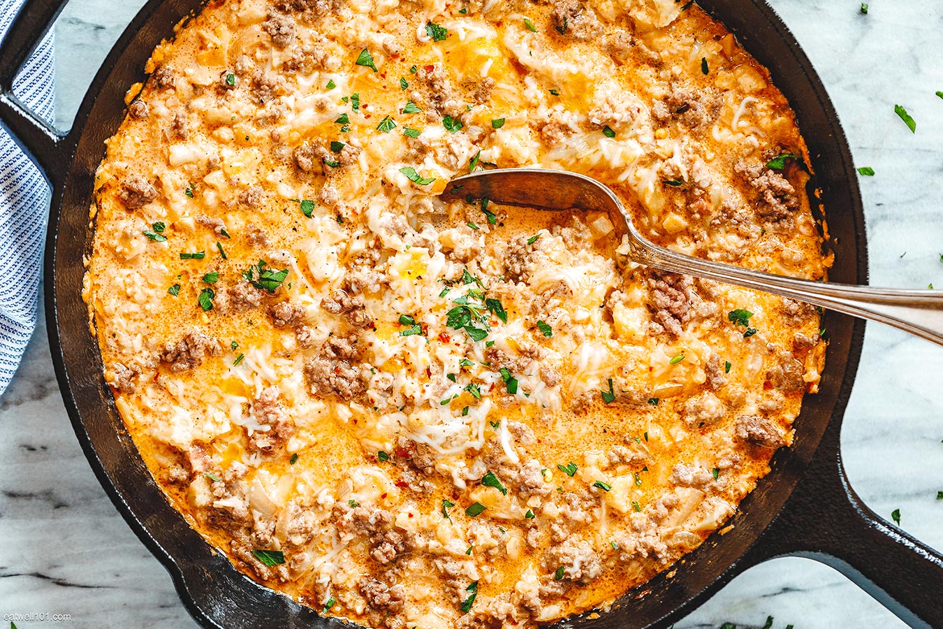 Creamy Ground Beef and Cauliflower Rice Casserole