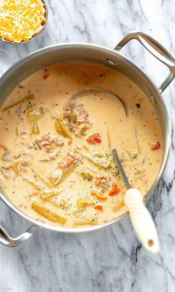 Green Chile Cheeseburger Soup