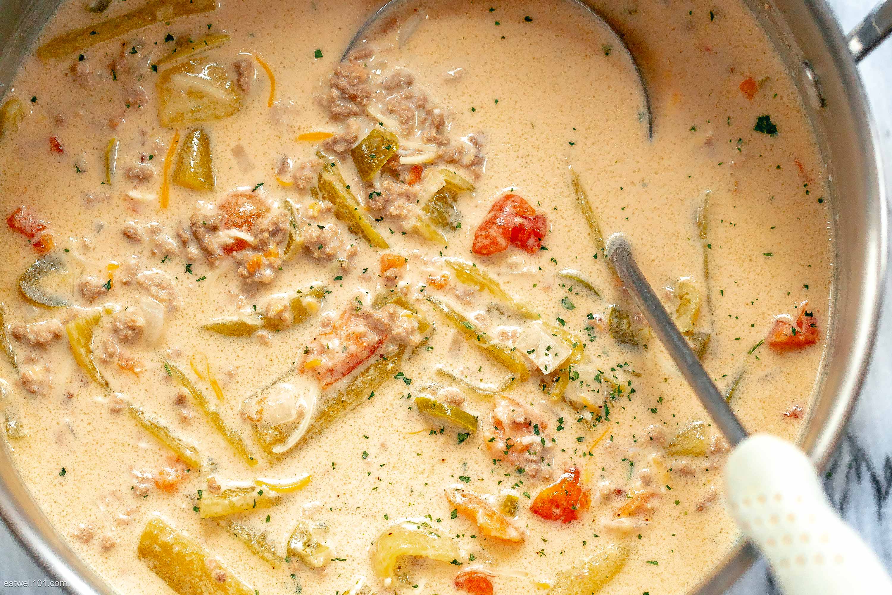 Green Chile Cheeseburger Soup