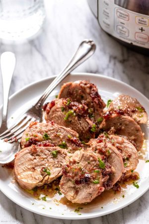 Instant Pot Pork Tenderloin with Cranberry Butter Sauce