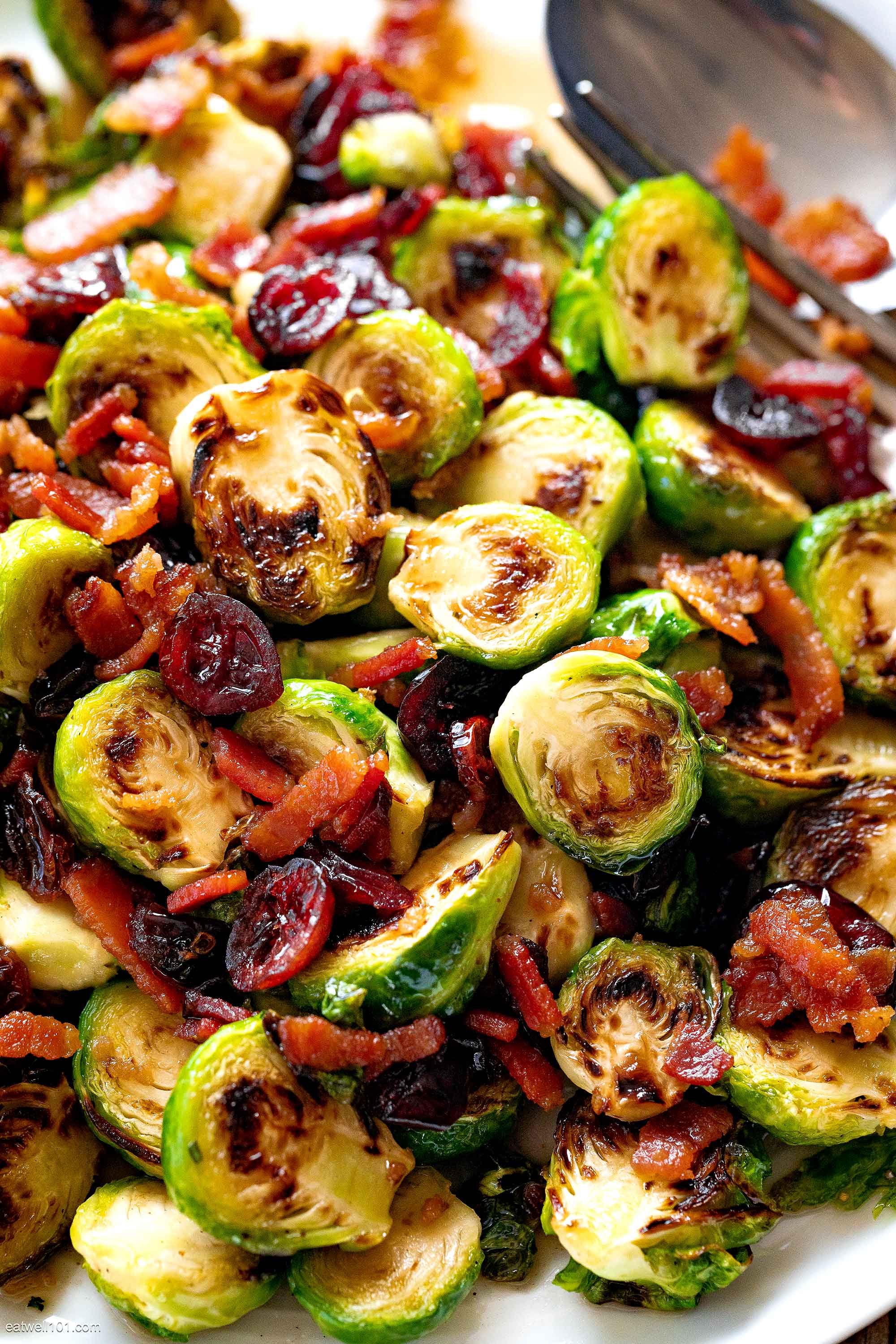 Roasted Brussels Sprouts with Maple, Bacon and Cranberries Roasted