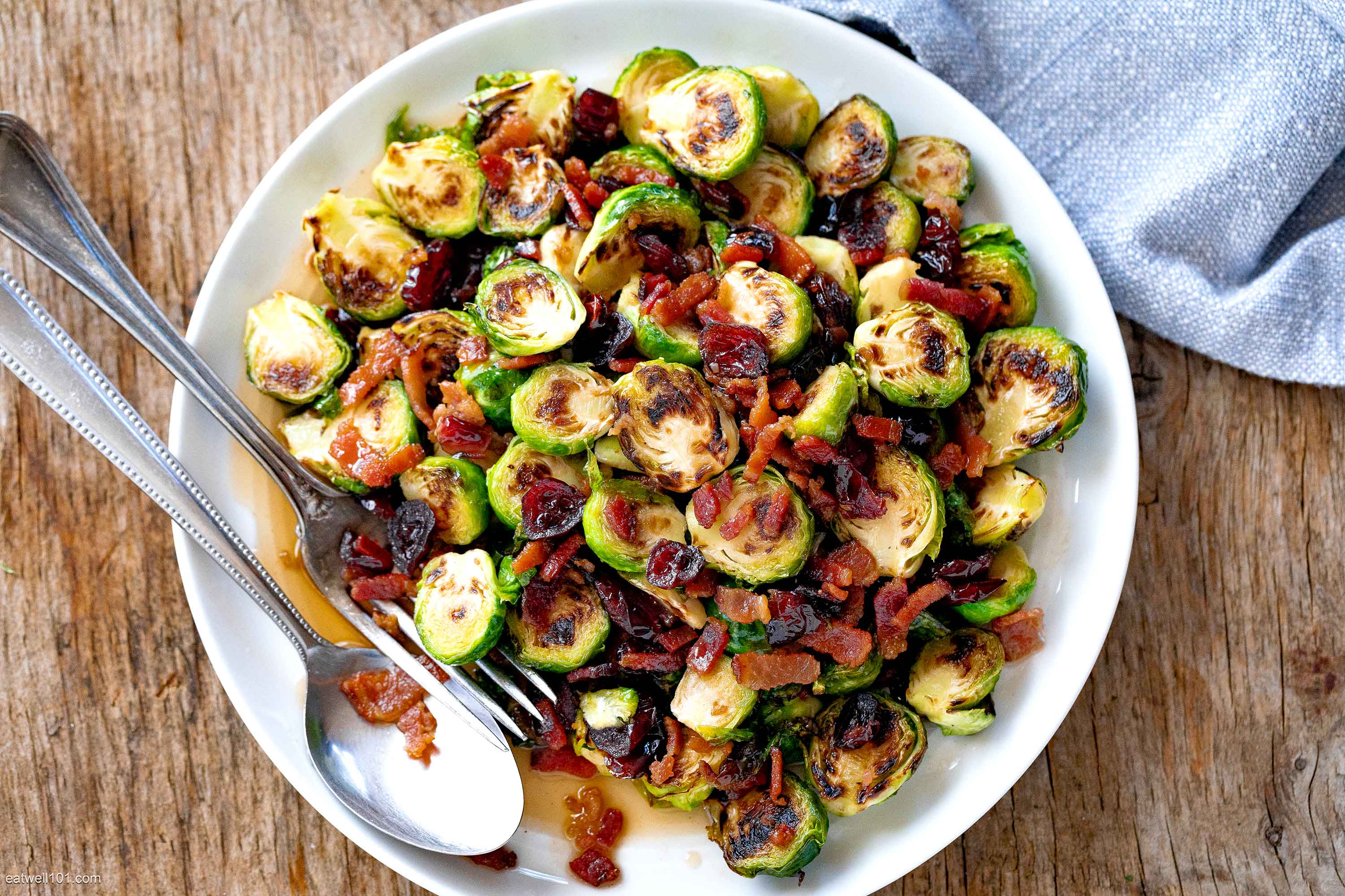Roasted Brussels Sprouts with Maple, Bacon and Cranberries