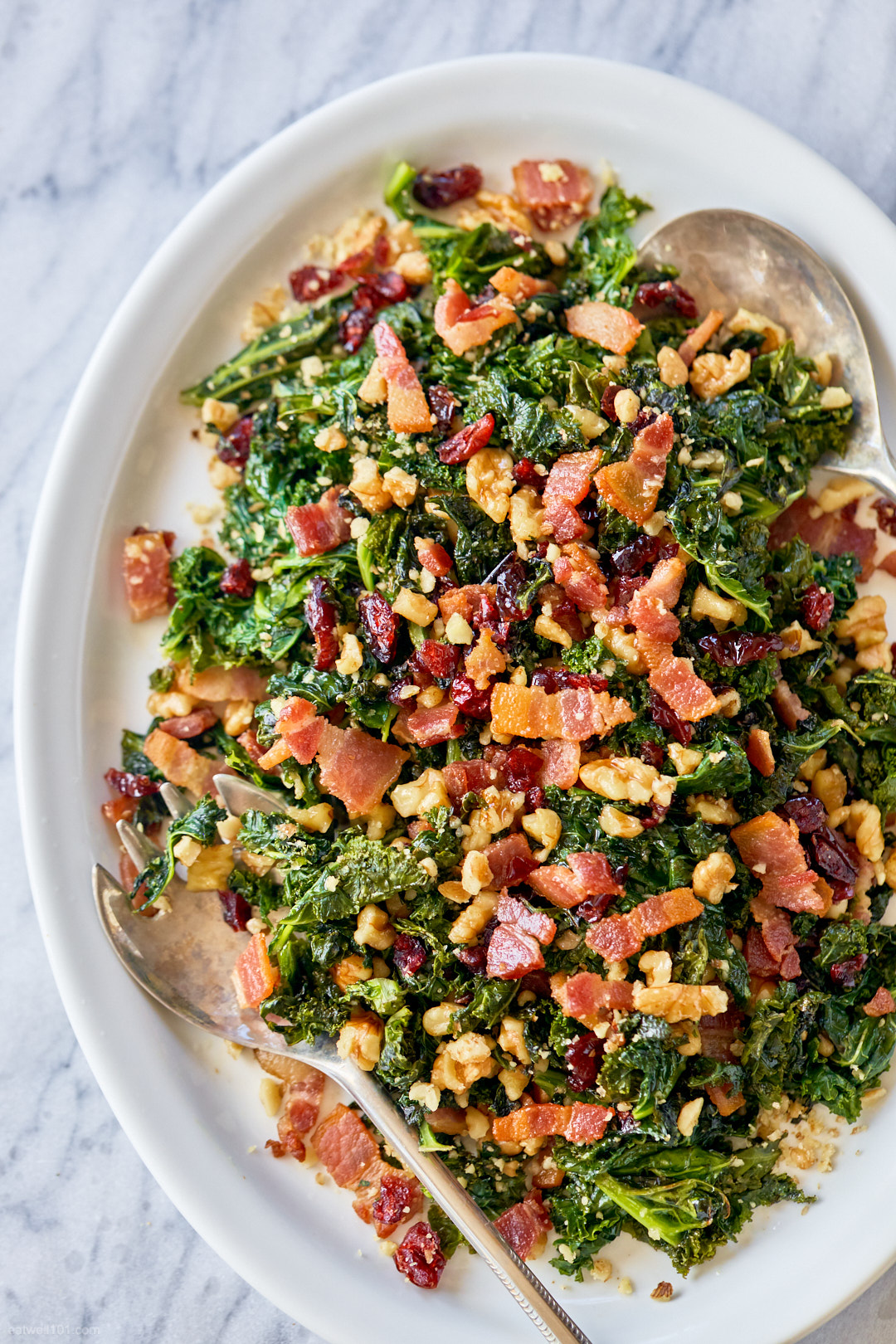 Healthy Sautéed Kale Salad Recipe with Bacon, Walnuts and Cranberries